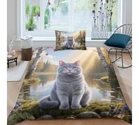 WXLWHR Set Copripiumino British Shorthair Cat 3D Set Di Biancheria Da Letto Con Stampa Cat Woods Microfibra Con Cerniera E Federa Per Donne E Uomini Single(135x200cm)
