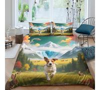WXLWHR Set Copripiumino Brittany 3D Set Di Biancheria Da Letto Con Design Dog Grassland Woods Microfibra Con Chiusura Lampo E Federa Per Ragazzi, Ragazze E Bambin King(220x240cm)