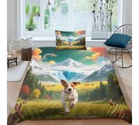 WXLWHR Set Copripiumino Brittany 3D Set Di Biancheria Da Letto Con Stampa Dog Grassland Woods Microfibra Con Chiusura Lampo E Federa Per Ragazzi, Ragazze E Bambin Single(135x200cm)