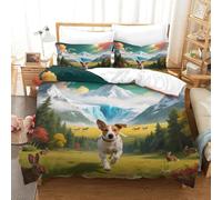 WXLWHR Set Copripiumino Brittany 3D Set Di Biancheria Da Letto Con Stampa Dog Grassland Woods Microfibra Con Chiusura Lampo E Federa Per Bambini Adulti Super King(260x220cm)