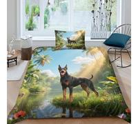 WXLWHR Set Copripiumino Doberman Pinscher 3D Biancheria Da Letto Con Motivo Dog Riverside Microfibra Con Cerniera E Federa Per Ragazzi, Ragazze E Bambin Single(135x200cm)