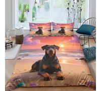 WXLWHR Set Copripiumino Doberman Pinscher 3D Biancheria Da Letto Con Motivo Dog Seaside Beach Microfibra Con Cerniera E Federa Per Bambini Adulti Double(200x200cm)