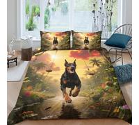WXLWHR Set Copripiumino Doberman Pinscher 3D Biancheria Da Letto Con Motivo Dog Tropical Jungle Microfibra Con Cerniera E Federa Per Ragazze E Ragazzi Adulti King(220x240cm)