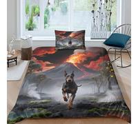 WXLWHR Set Copripiumino Doberman Pinscher 3D Biancheria Da Letto Con Motivo Dog Volcanic Lava Microfibra Con Cerniera E Federa Per Bambini Adulti Single(135x200cm)
