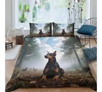 WXLWHR Set Copripiumino Doberman Pinscher 3D Set Di Biancheria Da Letto Con Design Doberman Pinscher Forest Microfibra Con Chiusura Lampo E Federa Per La Camera Dei Bambini King(220x240cm)