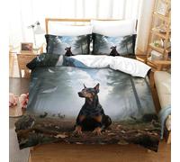 WXLWHR Set Copripiumino Doberman Pinscher 3D Set Di Biancheria Da Letto Con Design Doberman Pinscher Forest Microfibra Con Chiusura Lampo E Federa Per Ragazze E Ragazzi Adulti Single(140x200cm)