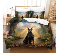 WXLWHR Set Copripiumino Doberman Pinscher 3D Set Di Biancheria Da Letto Con Design Dog Jungle Microfibra Con Chiusura Lampo E Federa Per Donne E Uomini Single(140x200cm)