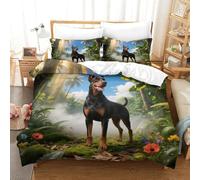 WXLWHR Set Copripiumino Doberman Pinscher 3D Set Di Biancheria Da Letto Con Design Dog Jungle Microfibra Con Chiusura Lampo E Federa Per Ragazzi, Ragazze E Bambin Super King(260x220cm)
