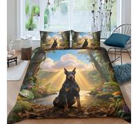 WXLWHR Set Copripiumino Doberman Pinscher 3D Set Di Biancheria Da Letto Con Design Dog Jungle Microfibra Con Cerniera E Federa Per Ragazze, Ragazzi, Double(200x200cm)
