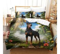 WXLWHR Set Copripiumino Doberman Pinscher 3D Set Di Biancheria Da Letto Con Design Dog Jungle Microfibra Con Chiusura Lampo E Federa Per Donne E Uomini Single(140x200cm)