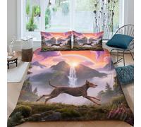 WXLWHR Set Copripiumino Doberman Pinscher 3D Set Di Biancheria Da Letto Con Design Dog Mountain Peaks Microfibra Con Cerniera E Federa Per Ragazze, Ragazzi, King(220x240cm)