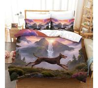 WXLWHR Set Copripiumino Doberman Pinscher 3D Set Di Biancheria Da Letto Con Design Dog Mountain Peaks Microfibra Con Chiusura Lampo E Federa Per Ragazze E Ragazzi Adulti Single(140x200cm)