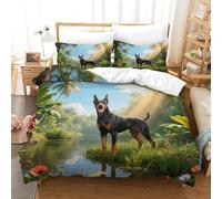 WXLWHR Set Copripiumino Doberman Pinscher 3D Set Di Biancheria Da Letto Con Design Dog Riverside Microfibra Con Chiusura Lampo E Federa Per Bambini Adulti Single(140x200cm)