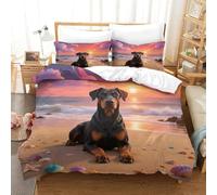WXLWHR Set Copripiumino Doberman Pinscher 3D Set Di Biancheria Da Letto Con Design Dog Seaside Beach Microfibra Con Cerniera E Federa Per Bambini Adulti Super King(260x220cm)