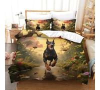 WXLWHR Set Copripiumino Doberman Pinscher 3D Set Di Biancheria Da Letto Con Design Dog Tropical Jungle Microfibra Con Chiusura Lampo E Federa Per Ragazze E Ragazzi Adulti Super King(260x220cm)