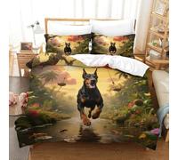 WXLWHR Set Copripiumino Doberman Pinscher 3D Set Di Biancheria Da Letto Con Design Dog Tropical Jungle Microfibra Con Chiusura Lampo E Federa Per Ragazze, Ragazzi, Single（140x200cm）