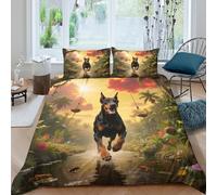 WXLWHR Set Copripiumino Doberman Pinscher 3D Set Di Biancheria Da Letto Con Design Dog Tropical Jungle Microfibra Con Cerniera E Federa Per La Camera Dei Bambini Double(200x200cm)