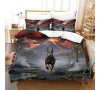WXLWHR Set Copripiumino Doberman Pinscher 3D Set Di Biancheria Da Letto Con Design Dog Volcanic Lava Microfibra Con Chiusura Lampo E Federa Per Bambini Adulti Super King(260x220cm)