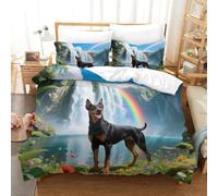 WXLWHR Set Copripiumino Doberman Pinscher 3D Set Di Biancheria Da Letto Con Design Dog Waterfall Microfibra Con Cerniera E Federa Per La Camera Dei Bambini Super King(260x220cm)