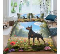 WXLWHR Set Copripiumino Doberman Pinscher 3D Set Di Biancheria Da Letto Con Design Dog Woods Flowers Microfibra Con Chiusura Lampo E Federa Per La Camera Dei Bambini Double(200x200cm)