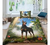 WXLWHR Set Copripiumino Doberman Pinscher 3D Set Di Biancheria Da Letto Con Stampa Dog Jungle Microfibra Con Chiusura Lampo E Federa Per Ragazze E Ragazzi Adulti Single（135x200cm）