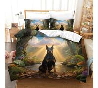 WXLWHR Set Copripiumino Doberman Pinscher 3D Set Di Biancheria Da Letto Con Stampa Dog Jungle Microfibra Con Chiusura Lampo E Federa Per Ragazze, Ragazzi, Super King(260x220cm)