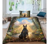 WXLWHR Set Copripiumino Doberman Pinscher 3D Set Di Biancheria Da Letto Con Stampa Dog Jungle Microfibra Con Chiusura Lampo E Federa Per Bambini Adulti Single(135x200cm)