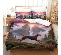 WXLWHR Set Copripiumino Doberman Pinscher 3D Set Di Biancheria Da Letto Con Stampa Dog Mountain Peaks Microfibra Con Chiusura Lampo E Federa Per La Camera Dei Bambini Super King(260x220cm)