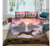 WXLWHR Set Copripiumino Doberman Pinscher 3D Set Di Biancheria Da Letto Con Stampa Dog Mountain Peaks Microfibra Con Chiusura Lampo E Federa Per Ragazze, Ragazzi, Double（200x200cm）