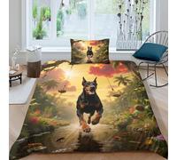 WXLWHR Set Copripiumino Doberman Pinscher 3D Set Di Biancheria Da Letto Con Stampa Dog Tropical Jungle Microfibra Con Chiusura Lampo E Federa Per La Camera Dei Bambini Single(135x200cm)