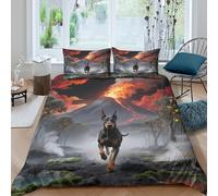 WXLWHR Set Copripiumino Doberman Pinscher 3D Set Di Biancheria Da Letto Con Stampa Dog Volcanic Lava Microfibra Con Chiusura Lampo E Federa Per Donne E Uomini Double(200x200cm)