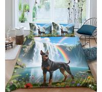 WXLWHR Set Copripiumino Doberman Pinscher 3D Set Di Biancheria Da Letto Con Stampa Dog Waterfall Microfibra Con Chiusura Lampo E Federa Per Ragazze, Ragazzi, King(220x240cm)