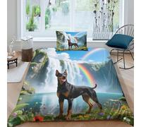 WXLWHR Set Copripiumino Doberman Pinscher 3D Set Di Biancheria Da Letto Con Stampa Dog Waterfall Microfibra Con Chiusura Lampo E Federa Per Ragazze E Ragazzi Adulti Single(135x200cm)