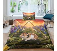 WXLWHR Set Copripiumino Hamster 3D Biancheria Da Letto Con Design Sea of Flowers Microfibra Con Cerniera E Federa Per Donne E Uomini Single(135x200cm)