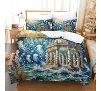 WXLWHR Set Copripiumino Jellyfish Microfibre Biancheria Da Letto Waves Jellyfish Palace, Con Federa Per La Camera Dei Bambini Super King(260x220cm)