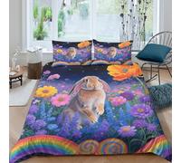 WXLWHR Set Copripiumino Lop Rabbit 3D Biancheria Da Letto Con Design Sea of Flowers Microfibra Con Chiusura Lampo E Federa Per Donne E Uomini Double(200x200cm)