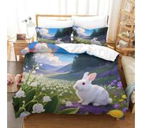 WXLWHR Set Copripiumino Netherland Dwarf Rabbit 3D Biancheria Da Letto Con Design Valley Sea of Flowers Microfibra Con Chiusura Lampo E Federa Per La Camera Dei Bambini Super King(260x220cm)
