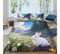WXLWHR Set Copripiumino Netherland Dwarf Rabbit 3D Parure Da Letto Con Motivo Valley Sea of Flowers Microfibra Con Cerniera E Federa Per Ragazzi, Ragazze E Bambin Double(200x200cm)