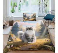 WXLWHR Set Copripiumino Norwegian Forest Cat 3D Set Di Biancheria Da Letto Con Design Cat Woods Microfibra Con Cerniera E Federa Per Ragazze, Ragazzi, Single(135x200cm)
