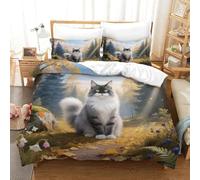 WXLWHR Set Copripiumino Norwegian Forest Cat 3D Set Di Biancheria Da Letto Con Design Cat Woods Microfibra Con Chiusura Lampo E Federa Per Donne E Uomini Super King(260x220cm)