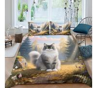 WXLWHR Set Copripiumino Norwegian Forest Cat 3D Set Di Biancheria Da Letto Con Stampa Cat Woods Microfibra Con Chiusura Lampo E Federa Per Ragazze E Ragazzi Adulti Double(200x200cm)