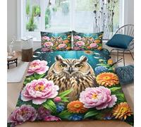 WXLWHR Set Copripiumino Owl Microfibra Morbida Parure Da Letto Owl Peony Con Zip E Federa Per Ragazzi, Ragazze E Bambin Double(200x200cm)