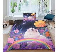 WXLWHR Set Copripiumino Ragdoll Cat 3D Biancheria Da Letto Con Design Nebula Sea of Flowers Microfibra Con Cerniera E Federa Per Ragazze E Ragazzi Adulti Single(135x200cm)