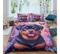 WXLWHR Set Copripiumino ROTTWEILER Microfibra Set Letto 3 Pezzi Con Design Rowena Dog in The Forest Con Cerniera E Federa Per Bambini Adulti King(220x240cm)