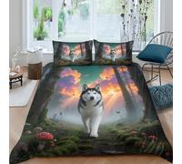 WXLWHR Set Copripiumino Siberian Husky 3D Set Di Biancheria Da Letto Con Design Dog Forest Microfibra Con Cerniera E Federa Per Ragazze, Ragazzi, Double（200x200cm）