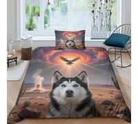 WXLWHR Set Copripiumino Siberian Husky 3D Set Di Biancheria Da Letto Con Design Dog Owl Microfibra Con Cerniera E Federa Per Donne E Uomini Single（135x200cm）