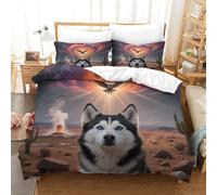 WXLWHR Set Copripiumino Siberian Husky 3D Set Di Biancheria Da Letto Con Design Dog Owl Microfibra Con Chiusura Lampo E Federa Per Bambini Adulti Single（140x200cm）