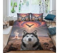 WXLWHR Set Copripiumino Siberian Husky 3D Set Di Biancheria Da Letto Con Stampa Dog Owl Microfibra Con Chiusura Lampo E Federa Per La Camera Dei Bambini King（220x240cm）