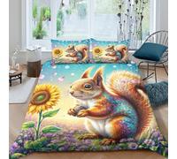 WXLWHR Set Copripiumino Squirrel Microfibra Morbida Biancheria Da Letto Con Motivo Squirrel Flower Sea Con Chiusura Lampo E Federa Per Ragazze E Ragazzi Adulti King(220x240cm)