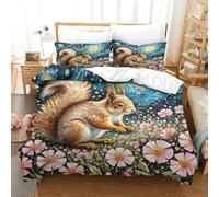 WXLWHR Set Copripiumino Squirrel Microfibra Morbida Parure Da Letto Squirrel Flower Sea Con Chiusura Lampo E Federa Per Donne E Uomini Super King(260x220cm)